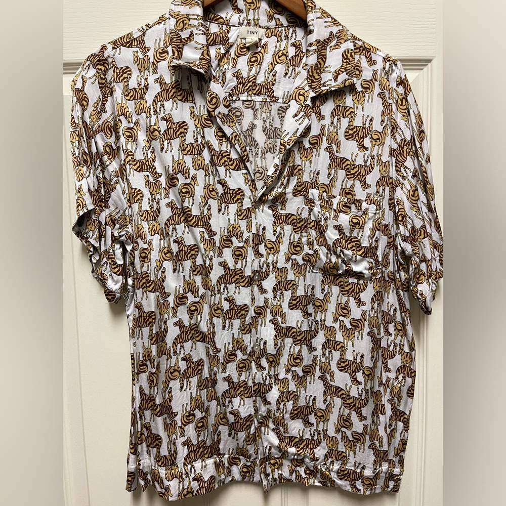 Anthropologie Tiny satin zebra blouse